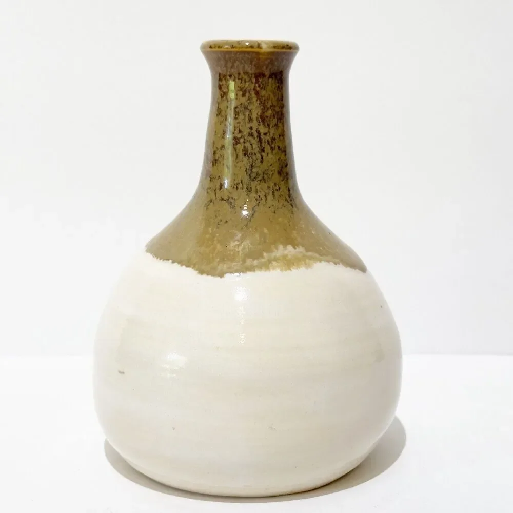 Hand Thrown Art Pottery Weed Vase Bud Earth Tones Artist Signed Eclectic Boho